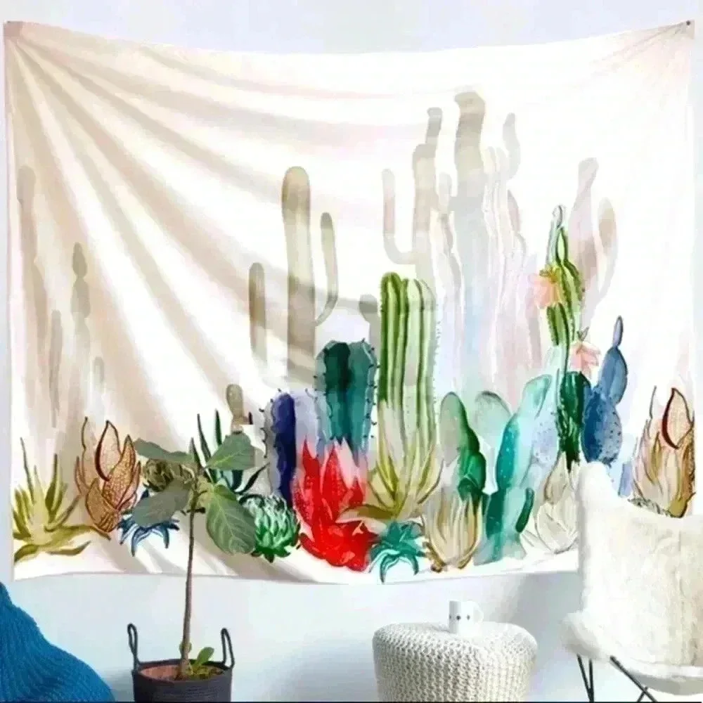 Botanical Colorful Cactus Garden Painted Plant Room/Dorm Wall Art Tapestry/Decor